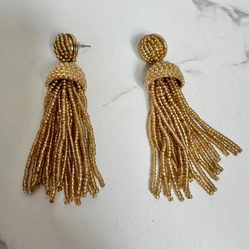 BaubleBar Gold Beaded Tassel Earrings‎ Statement Dangle Drop